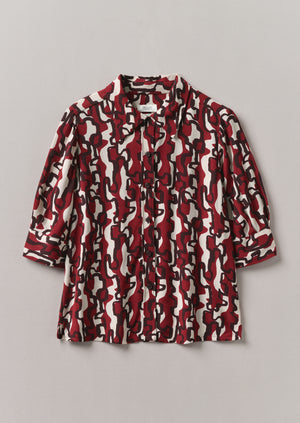 Gia Ribbon Print Shirt | Ecru/Garnet