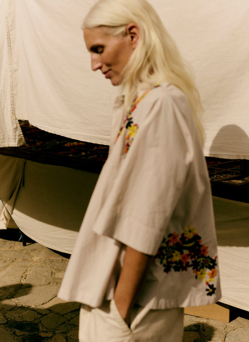 Floral Embroidered Cotton Poplin Shirt | Multi