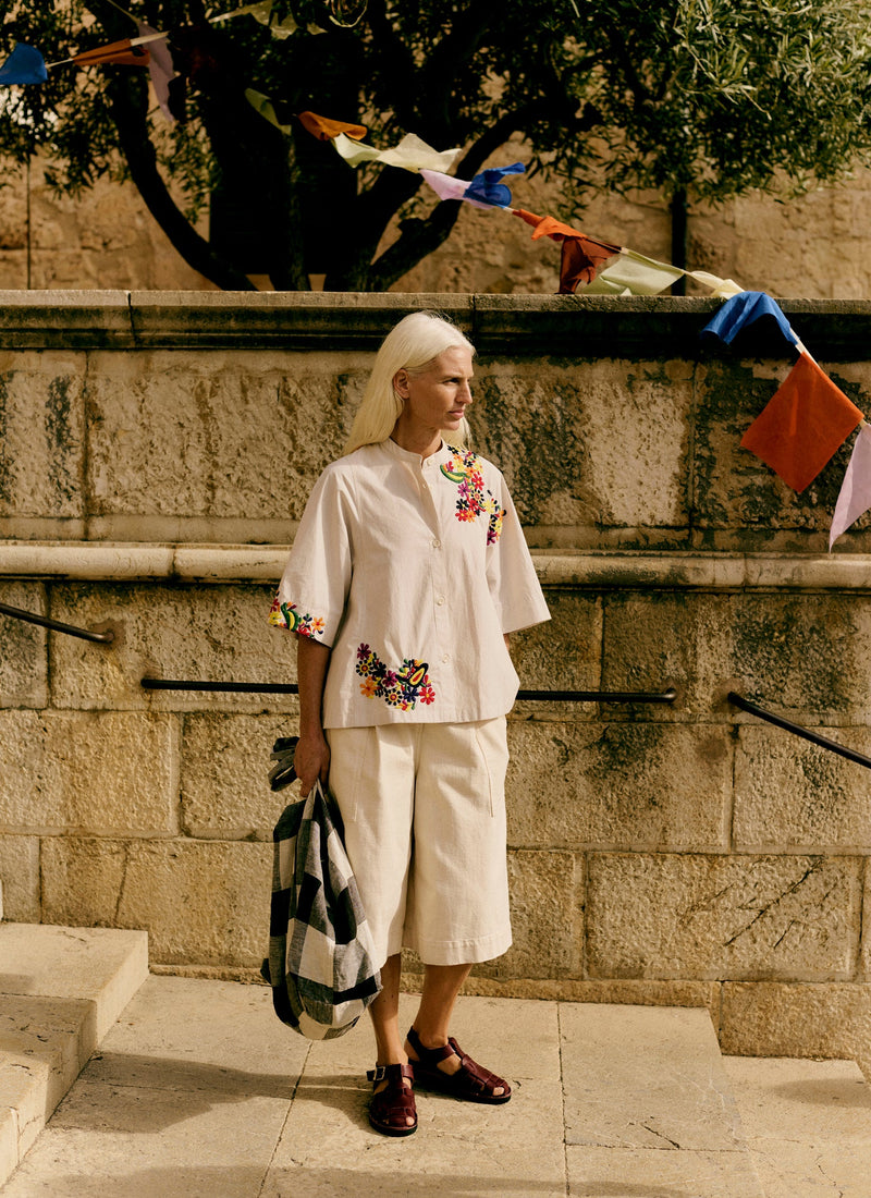 Floral Embroidered Cotton Poplin Shirt | Multi