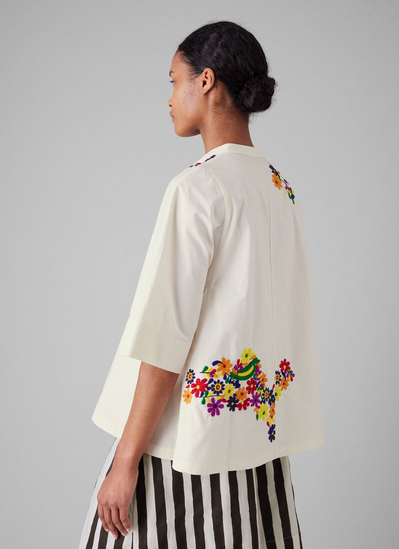 Floral Embroidered Cotton Poplin Shirt | Multi