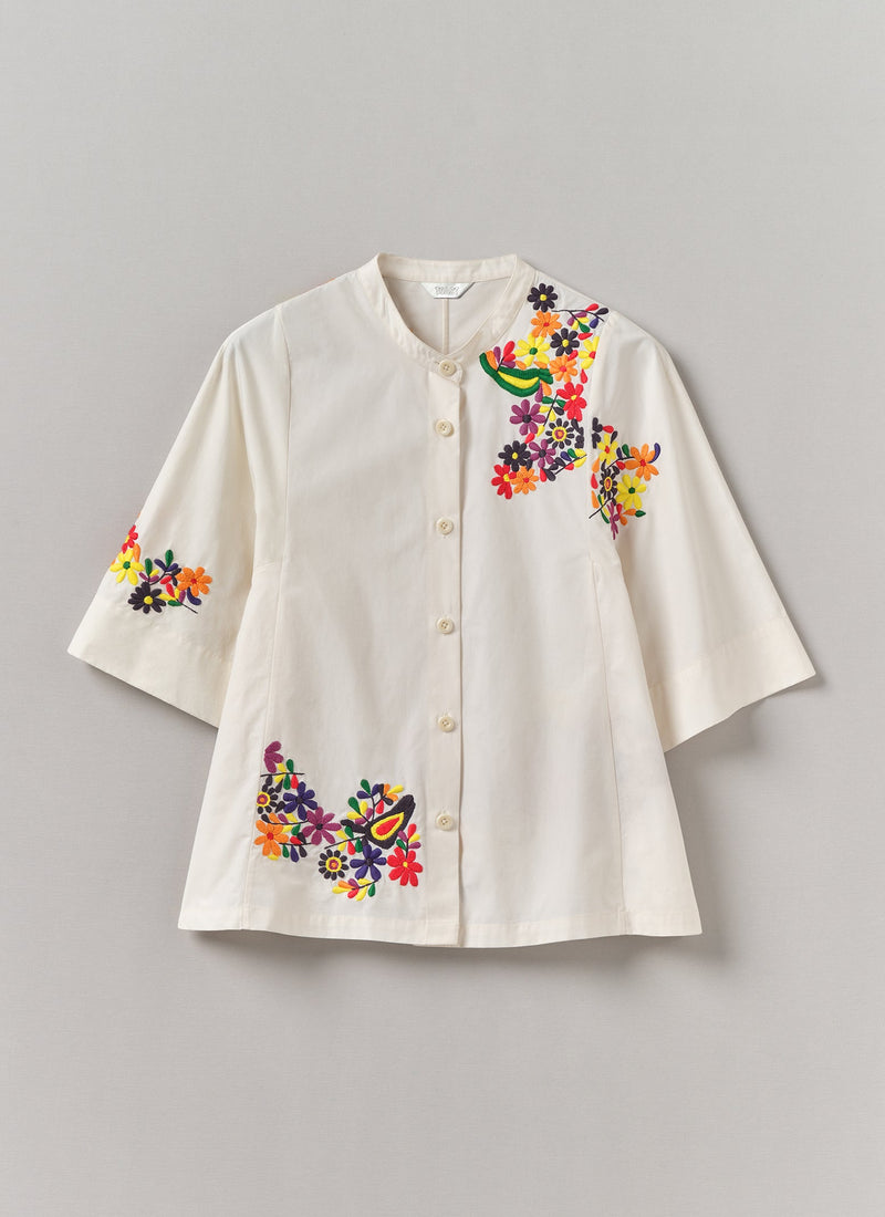 Floral Embroidered Cotton Poplin Shirt | Multi