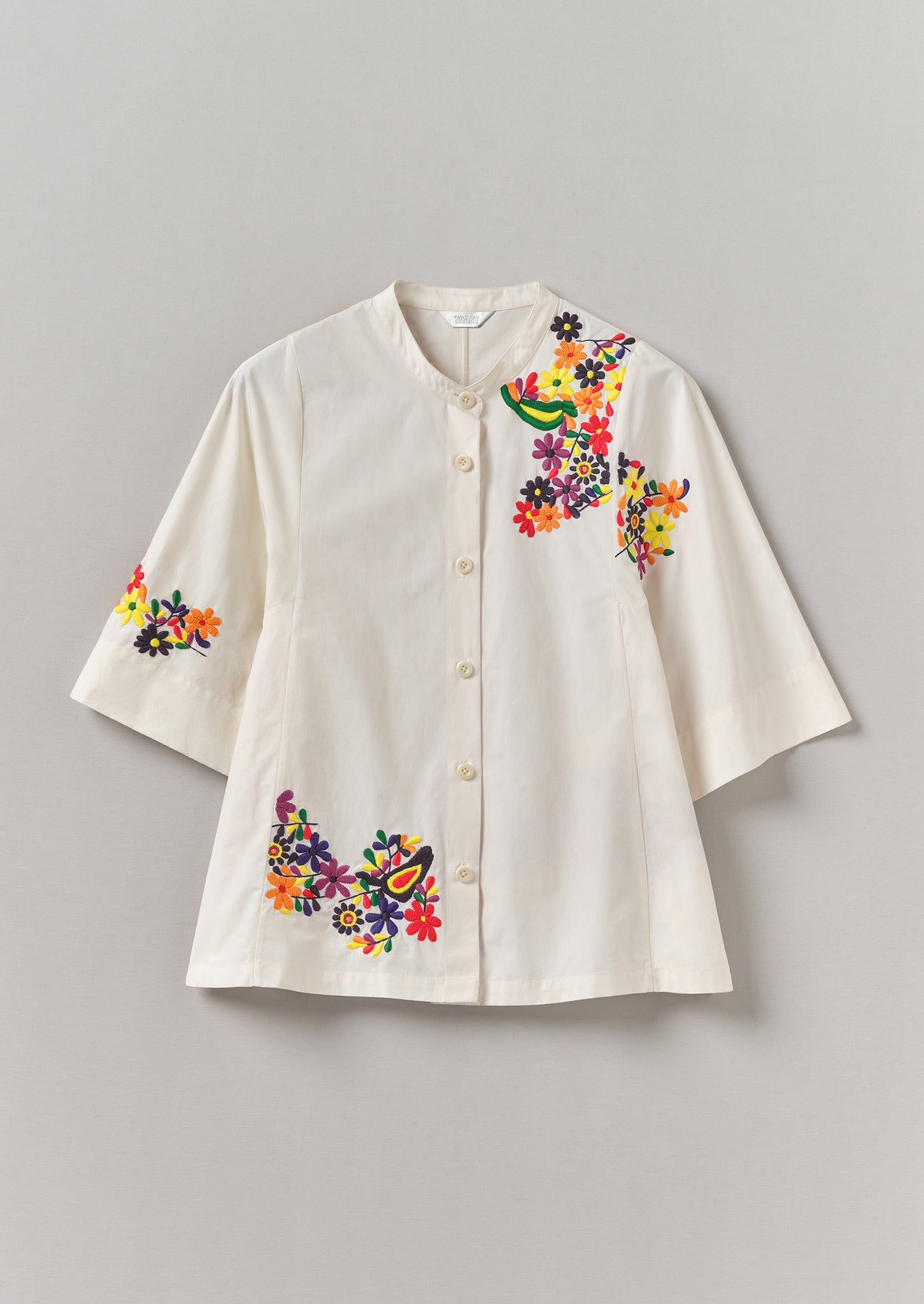 Floral Embroidered Cotton Poplin Shirt | Multi