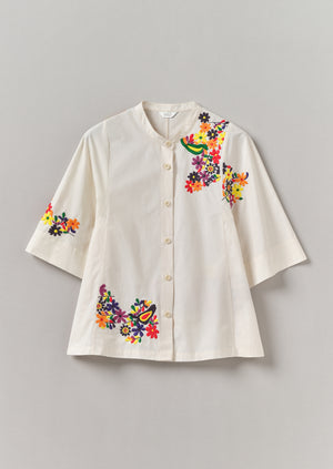 Floral Embroidered Cotton Poplin Shirt | Multi
