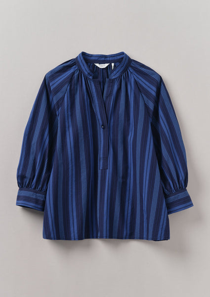 Catrin Cotton Stripe Raglan Shirt Royal Blue