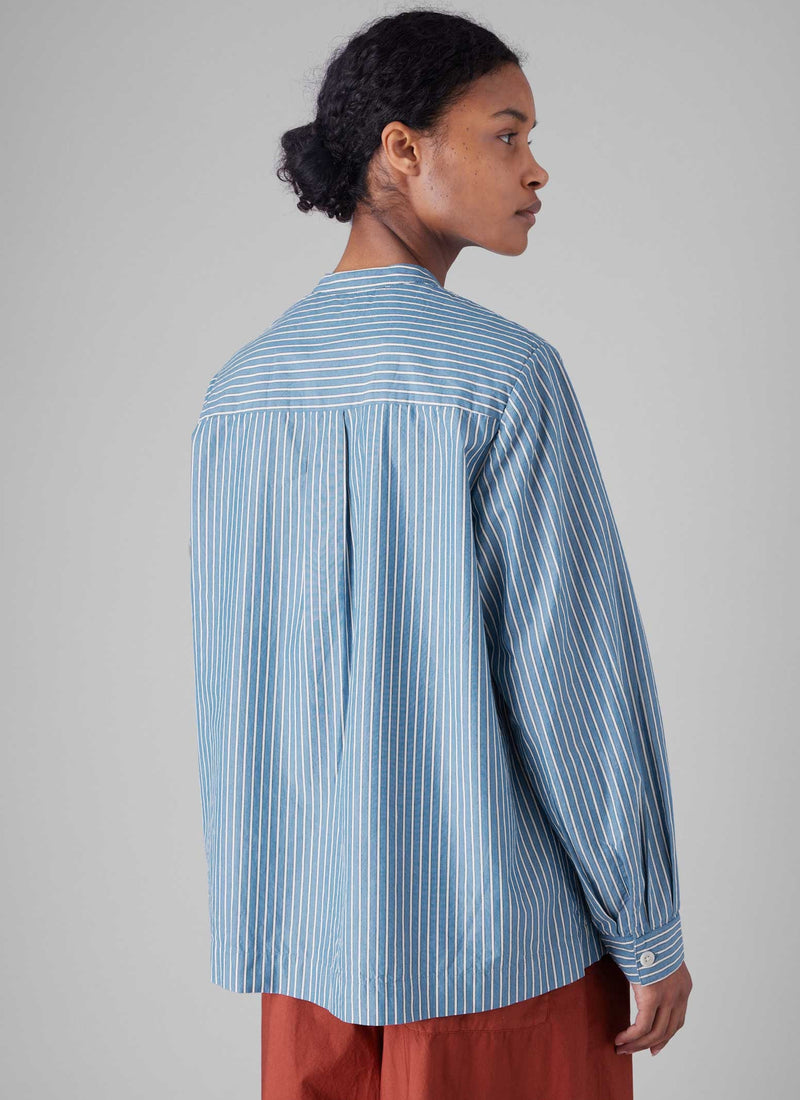 Dash Stripe Pintuck Shirt | Chambray Blue