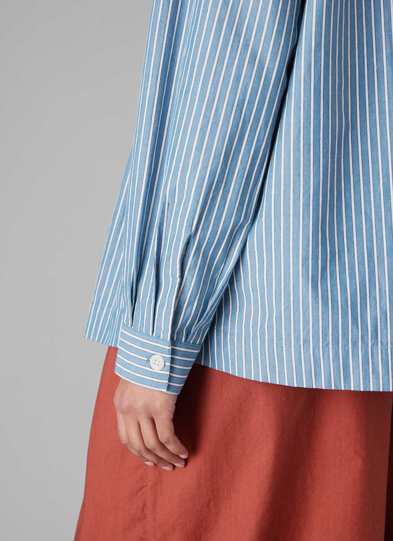 Dash Stripe Pintuck Shirt | Chambray Blue