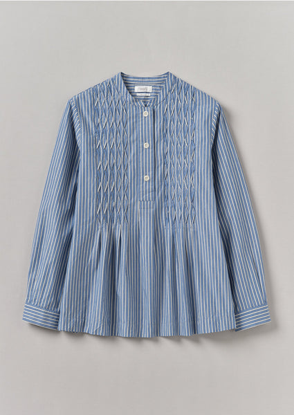 Dash Stripe Pintuck Shirt Chambray