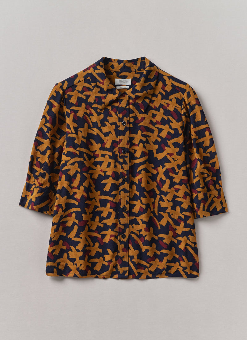 Gia Washi Print Shirt | Deep Blue/Marigold