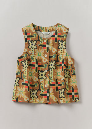 Folk Collage Print Poplin Top | Multi