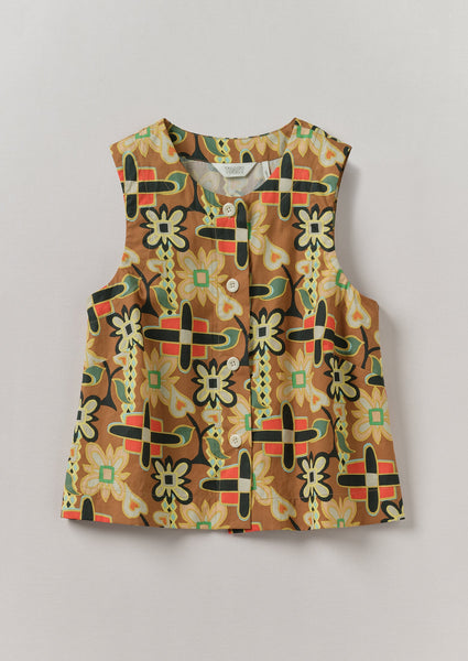 Folk Collage Print Poplin Top