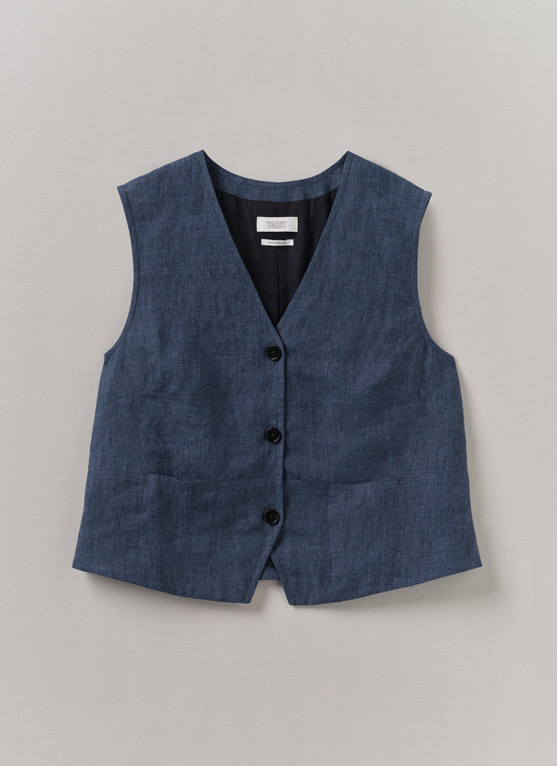Linen Waistcoat Top | Denim Blue