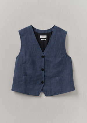Linen Waistcoat Top | Denim Blue