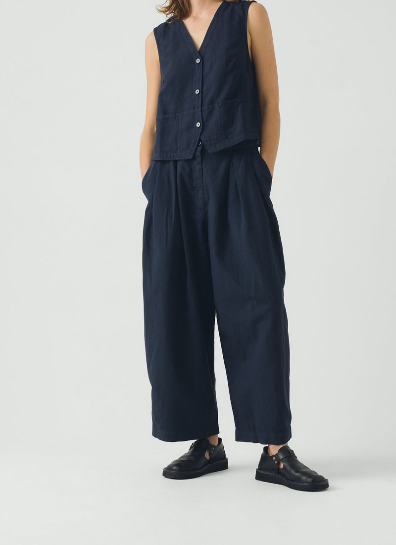 Cotton Linen Canvas Waistcoat Top | Anthracite