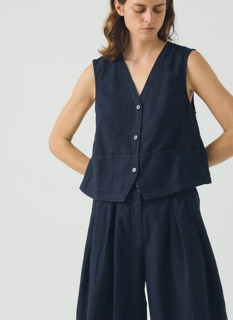 Cotton Linen Canvas Waistcoat Top | Anthracite