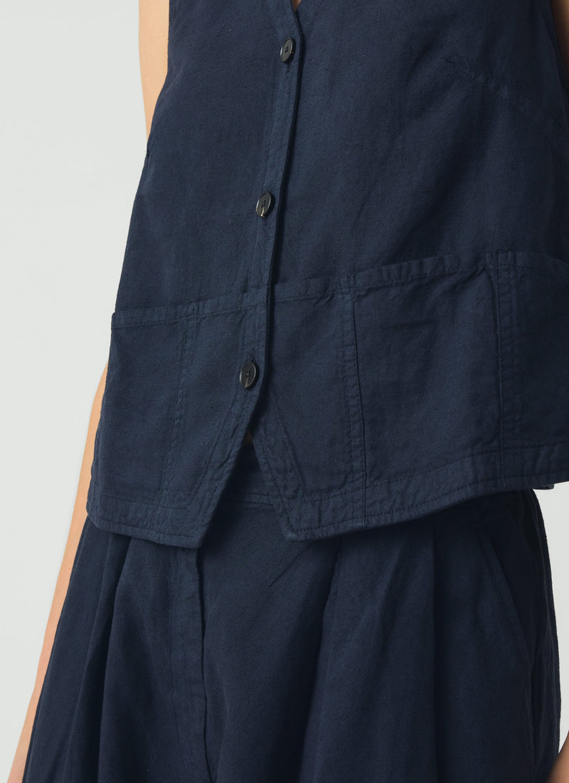 Cotton Linen Canvas Waistcoat Top | Anthracite