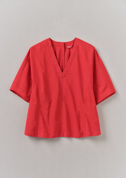 Textured Cotton Poplin V Neck Top Bright