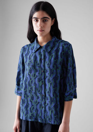 Gia Ribbon Print Shirt | Multi Blue/Copper Green