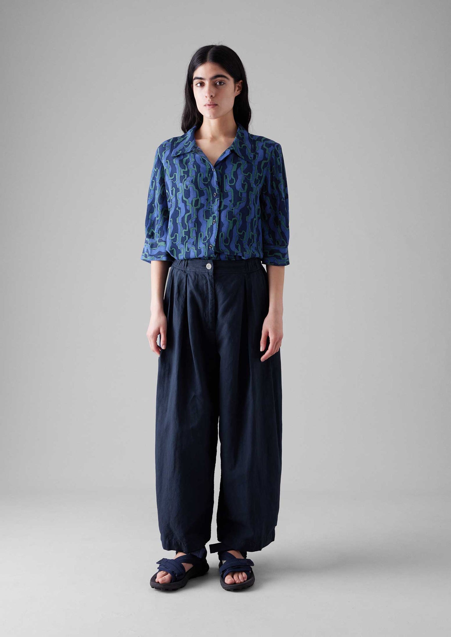 Gia Ribbon Print Shirt | Multi Blue/Copper Green