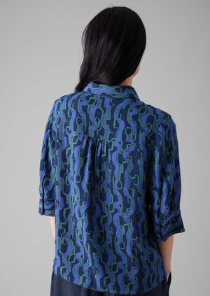 Gia Ribbon Print Shirt | Multi Blue/Copper Green