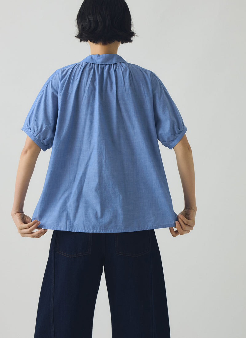 Cecily Gathered Cotton Shirt | Light Blue