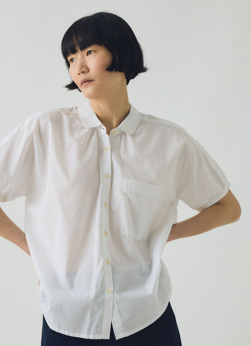 Cecily Gathered Cotton Shirt | White
