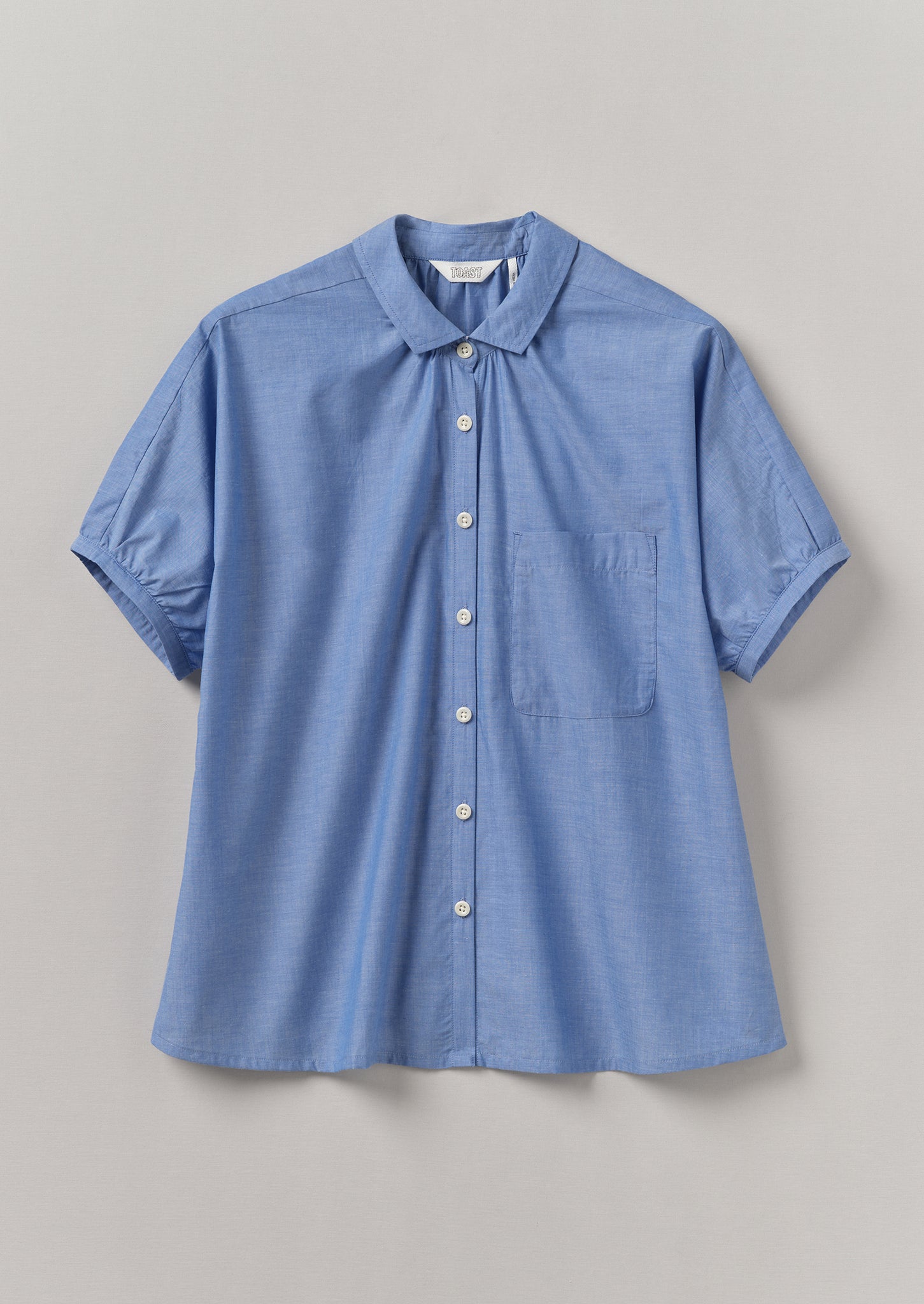 Gathered Cotton Chambray Shirt | Light Blue
