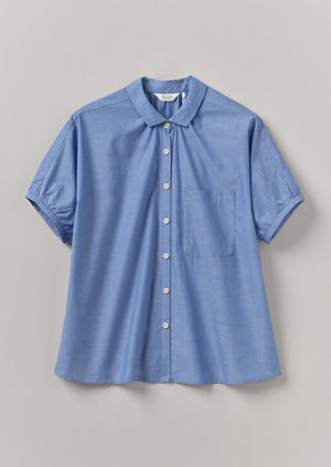 Gathered Cotton Chambray Shirt | Light Blue