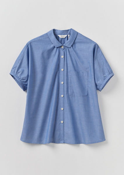 Cecily Gathered Cotton Shirt Light Blue