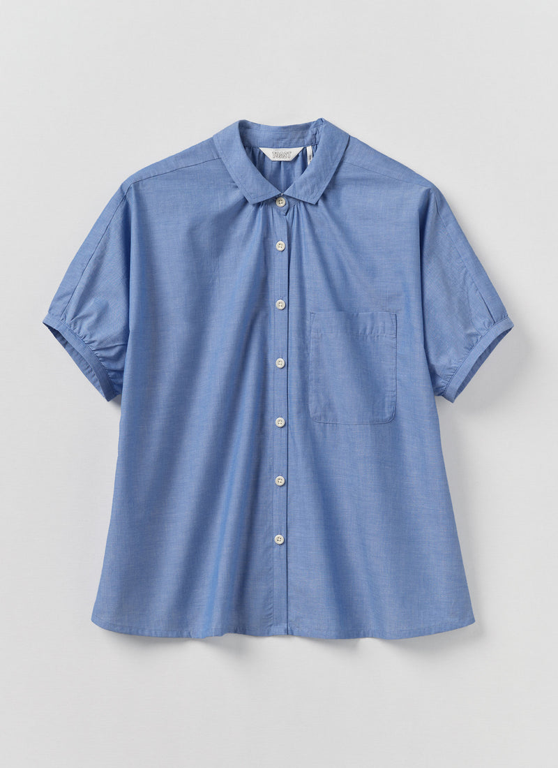 Cecily Gathered Cotton Shirt | Light Blue