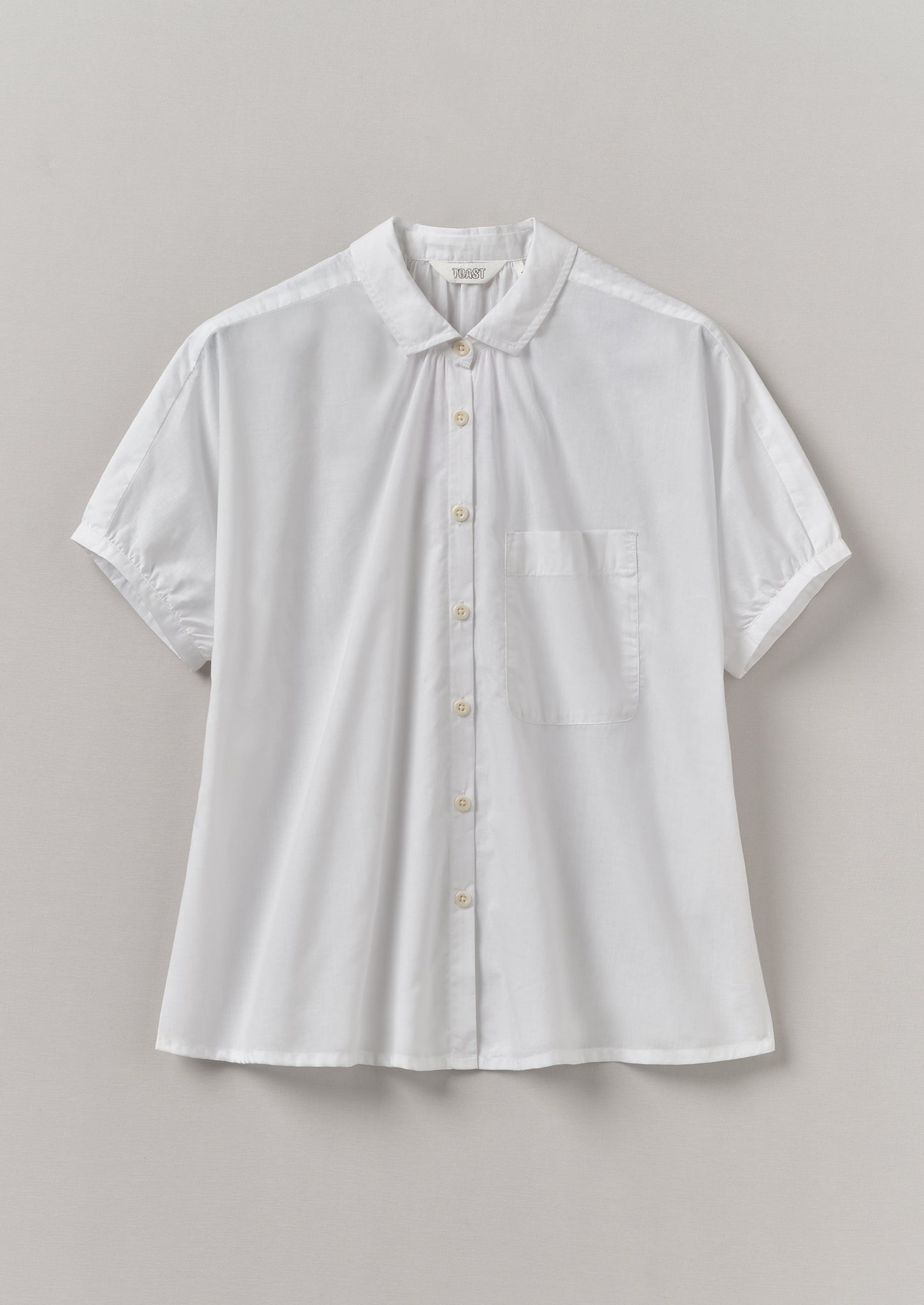 Gathered Cotton Chambray Shirt | White