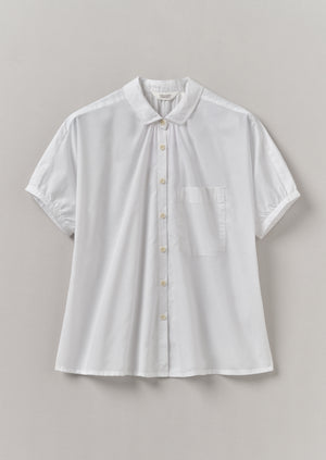 Gathered Cotton Chambray Shirt | White