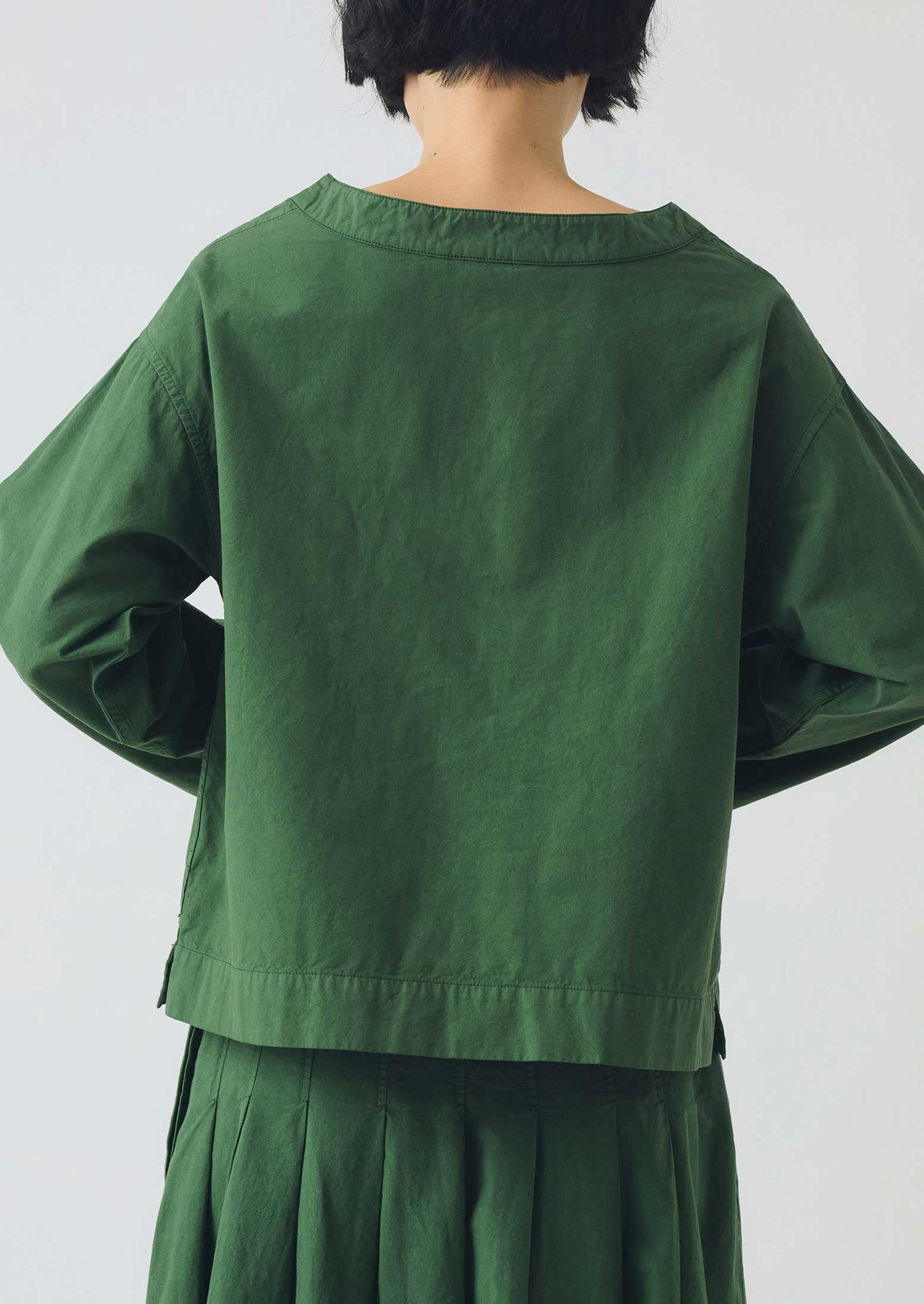 Cotton Linen Poplin Smock Top | Forest Green
