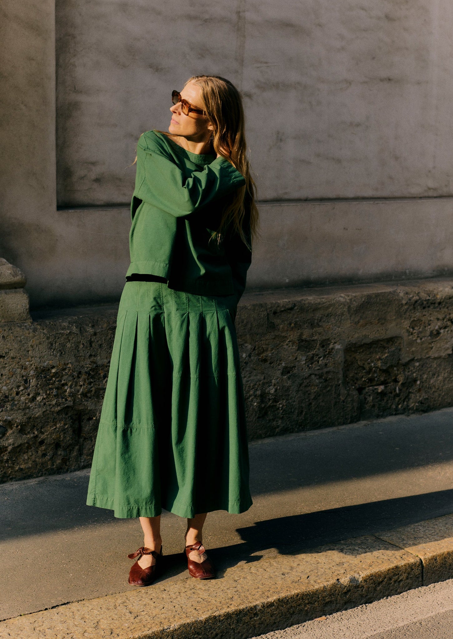Cotton Linen Poplin Smock Top | Forest Green