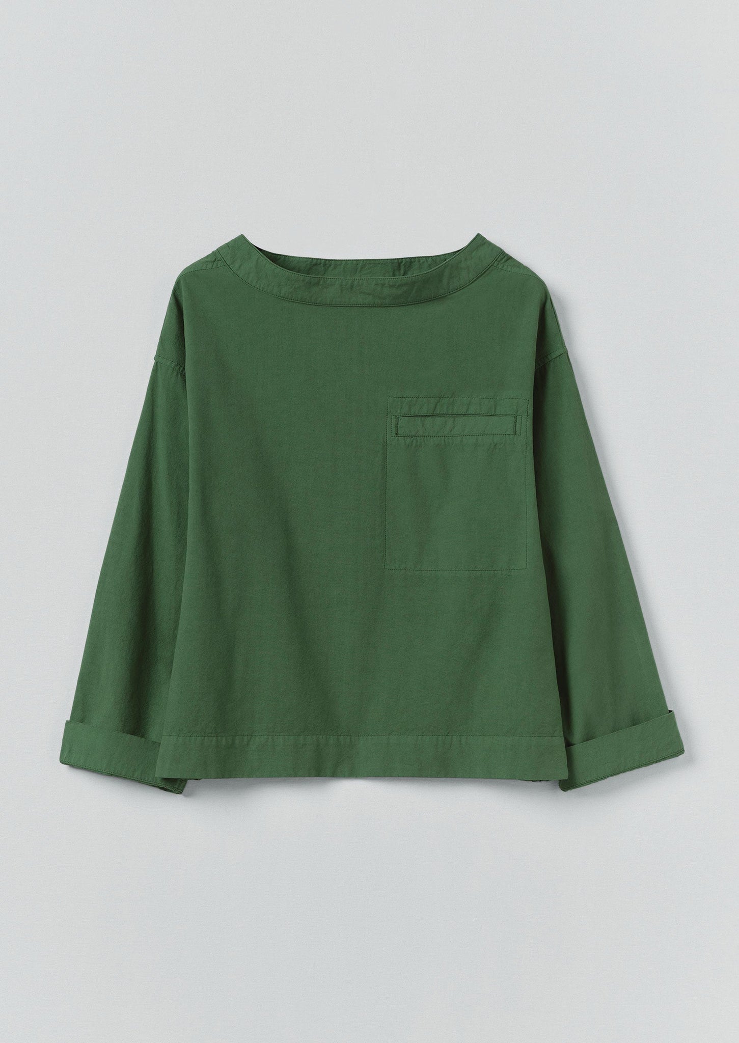 Cotton Linen Poplin Smock Top | Forest Green
