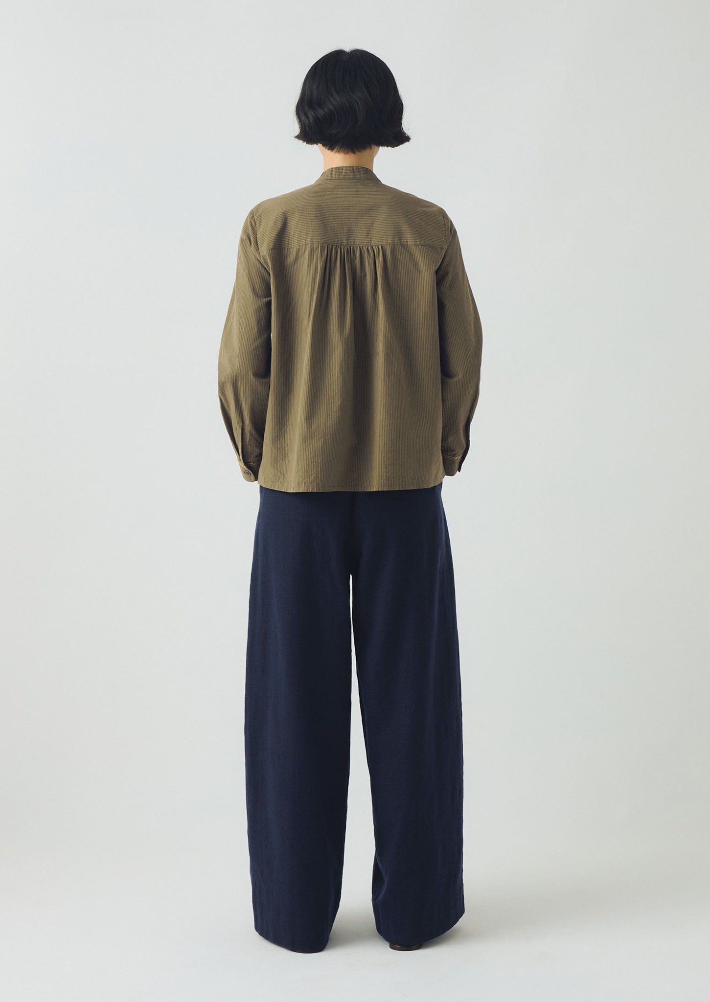 Embroidered Mini Stripe Cotton Shirt | Olive