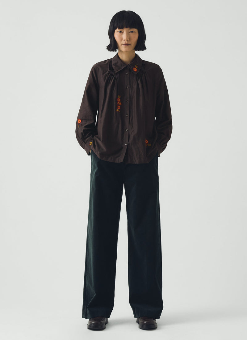 Vespertine Floral Embroidered Cotton Silk Shirt | Black Walnut