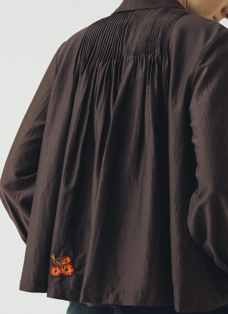 Vespertine Floral Embroidered Cotton Silk Shirt | Black Walnut