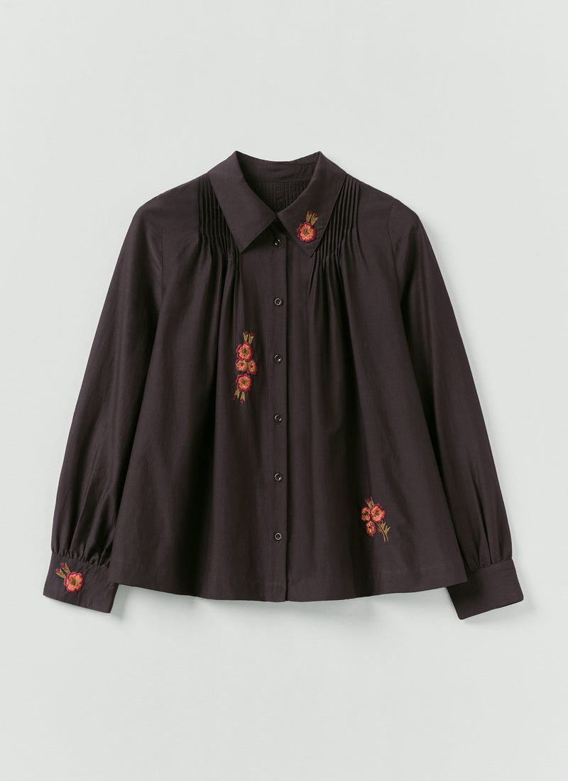 Vespertine Floral Embroidered Cotton Silk Shirt | Black Walnut