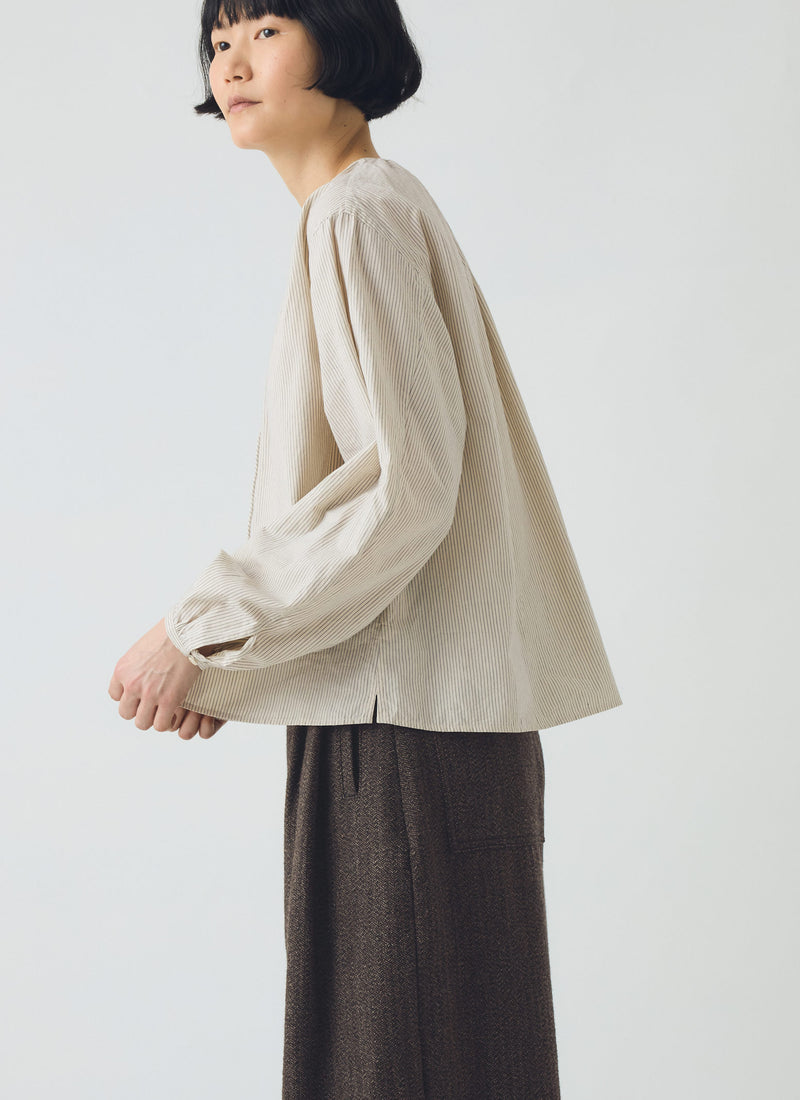 Gathered Neck Mini Stripe Shirt | Sunwashed Blue