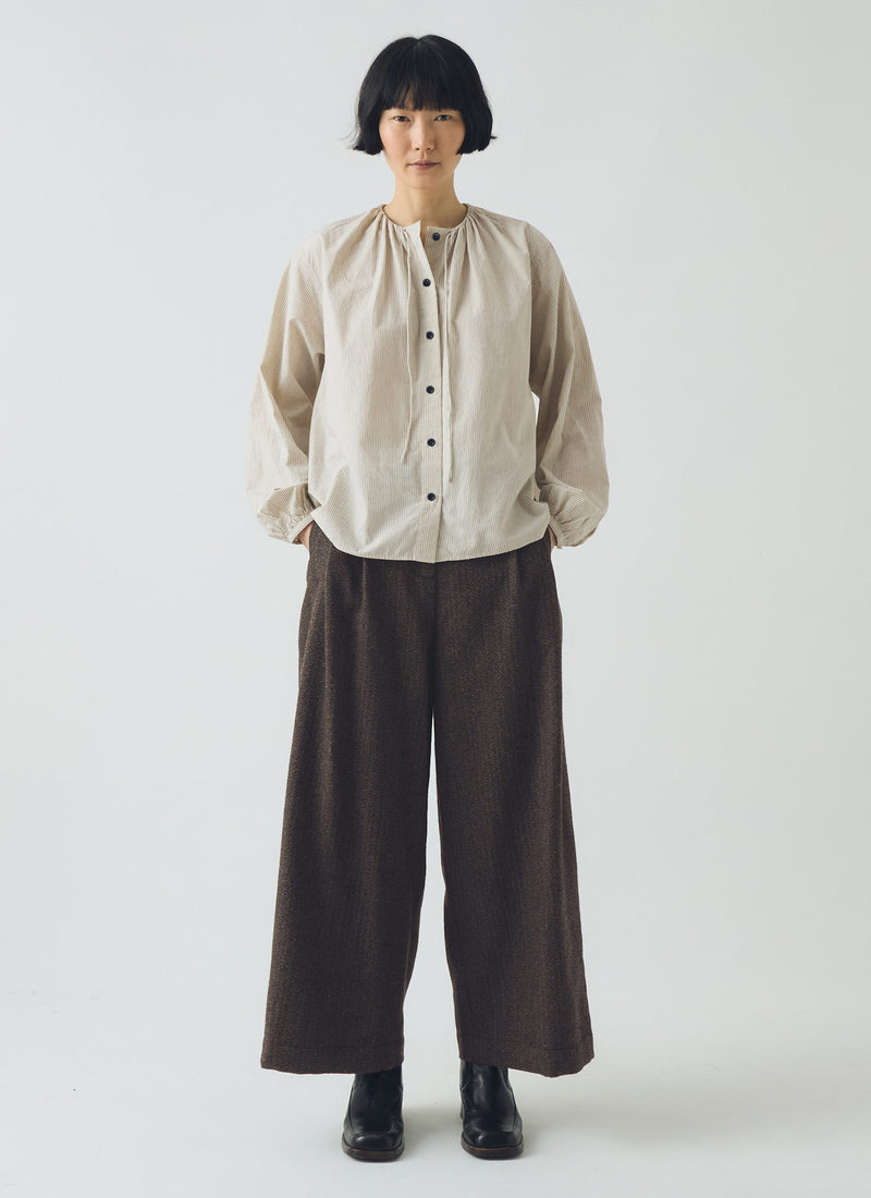 Gathered Neck Mini Stripe Shirt | Sunwashed Blue