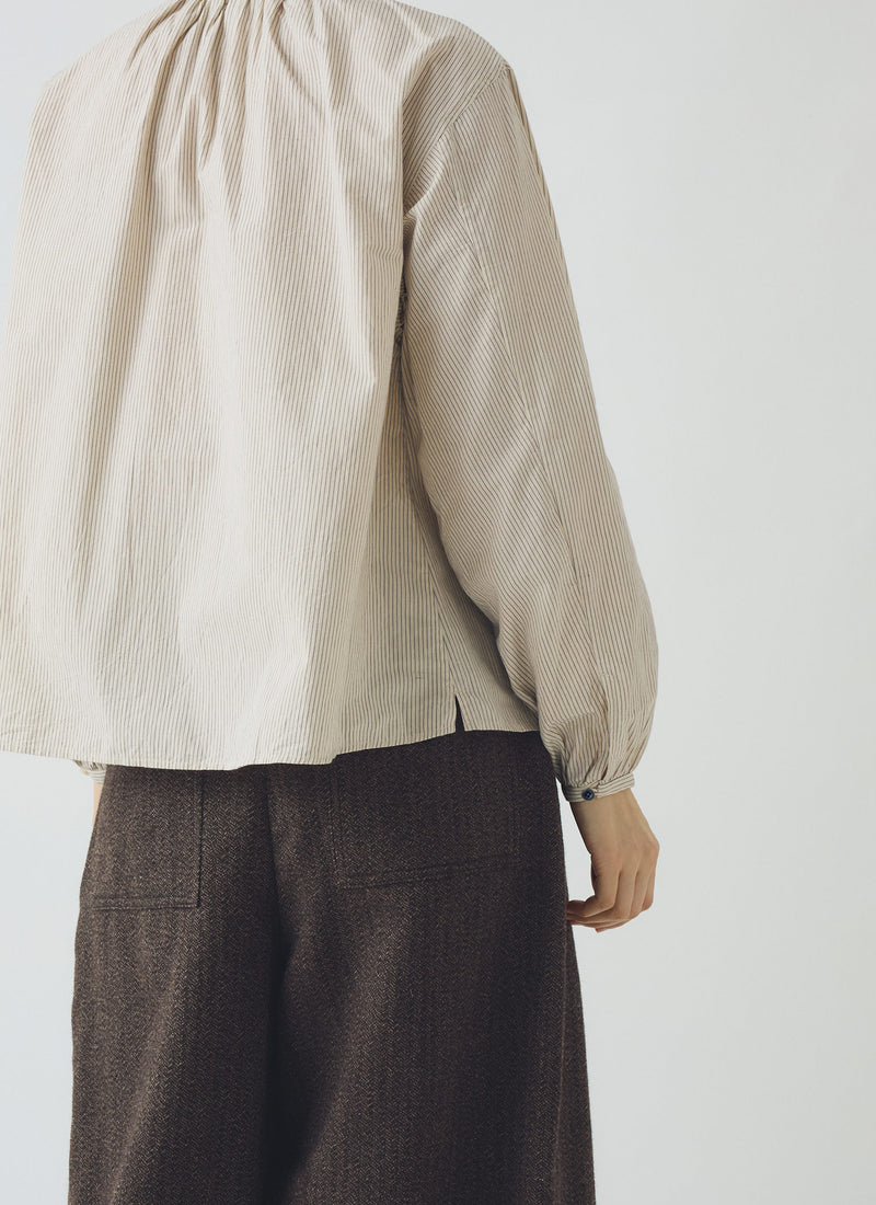 Gathered Neck Mini Stripe Shirt | Sunwashed Blue