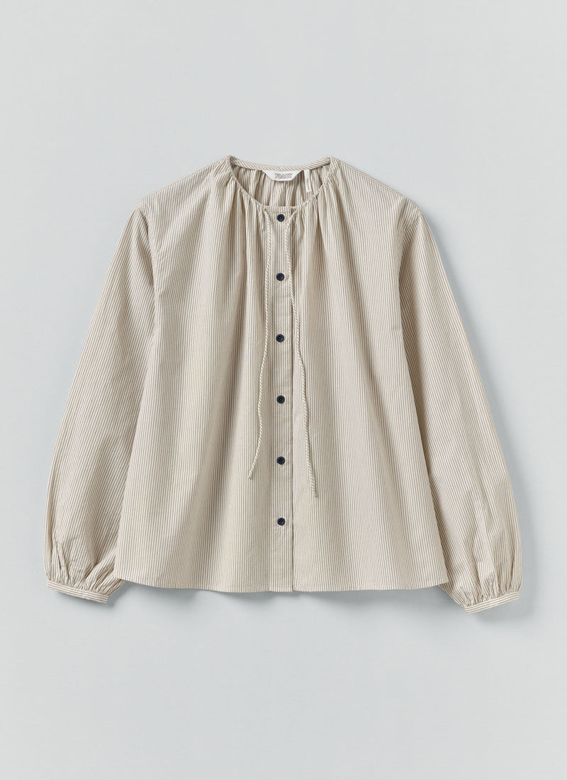 Gathered Neck Mini Stripe Shirt | Sunwashed Blue