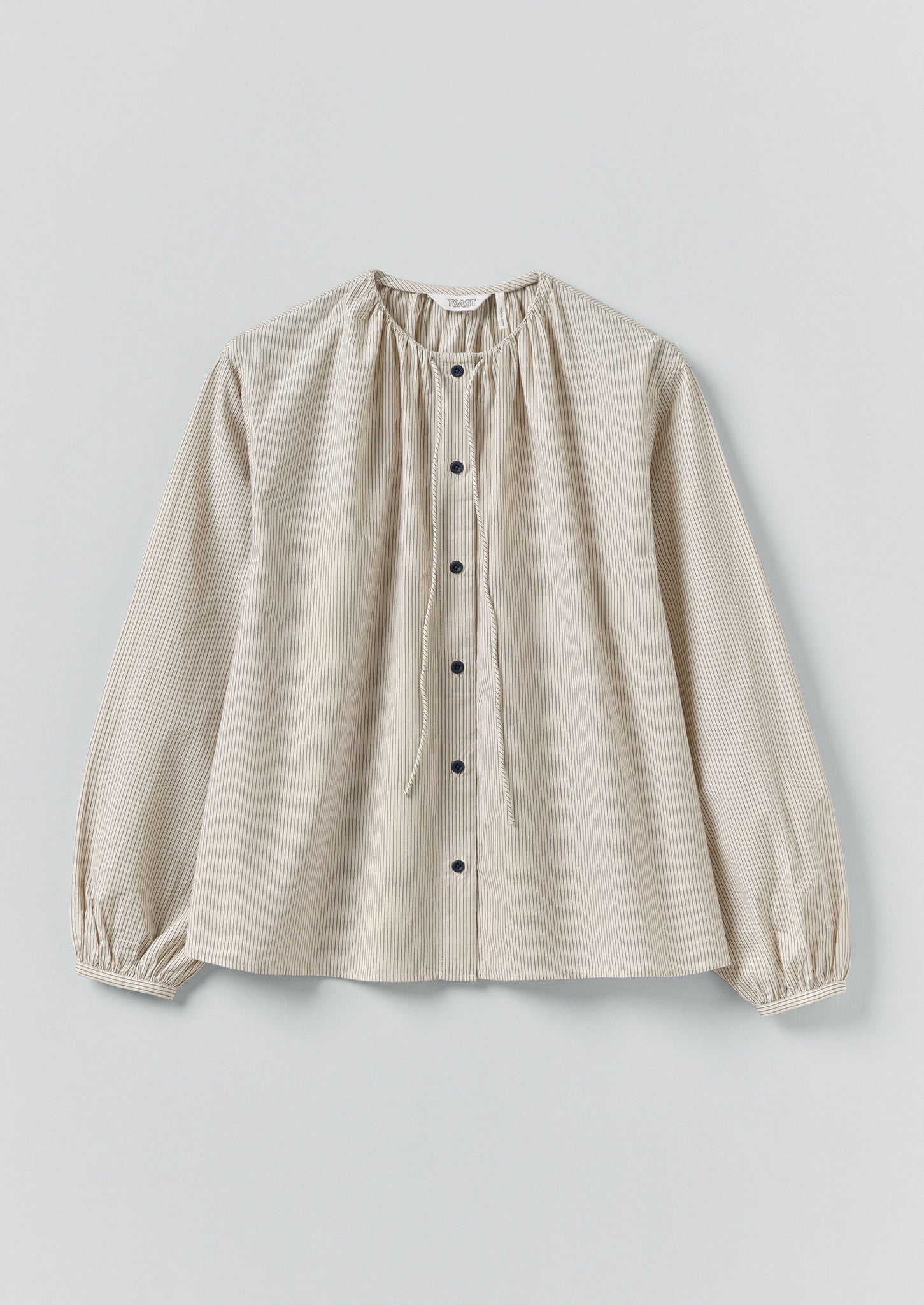 Gathered Neck Mini Stripe Shirt | Sunwashed Blue