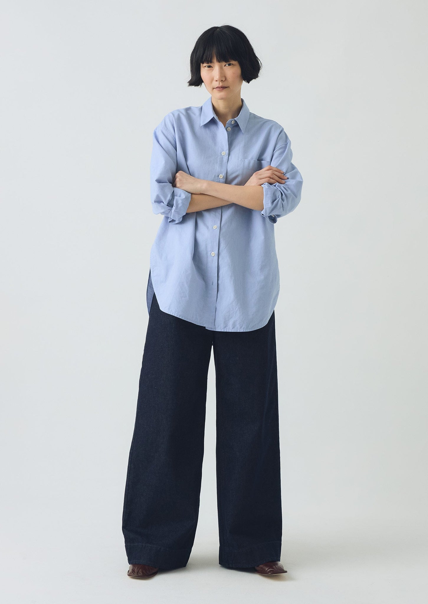 Cotton Oxford Oversized Long Shirt | Chambray Blue