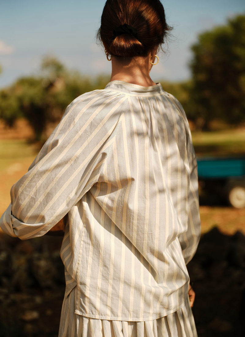 Catrin Cotton Striped Shirt | Ecru/Blue