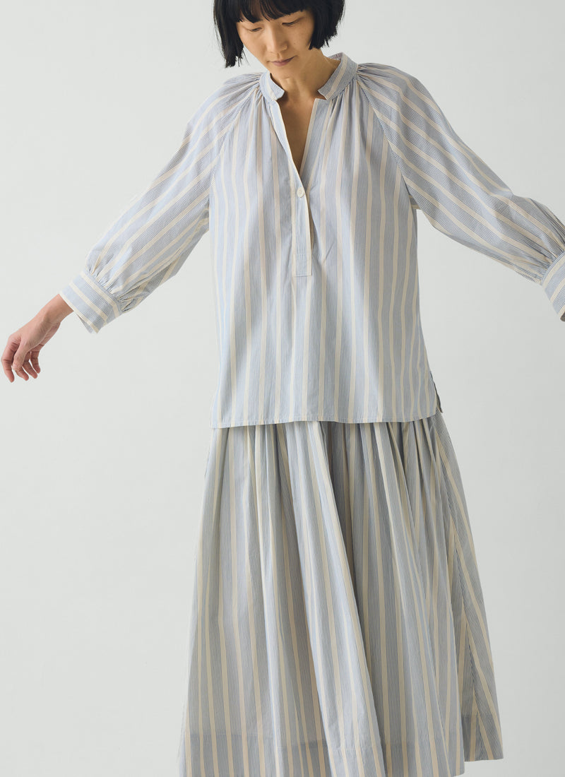 Catrin Cotton Striped Shirt | Ecru/Blue