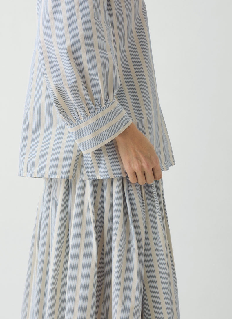 Catrin Cotton Striped Shirt | Ecru/Blue