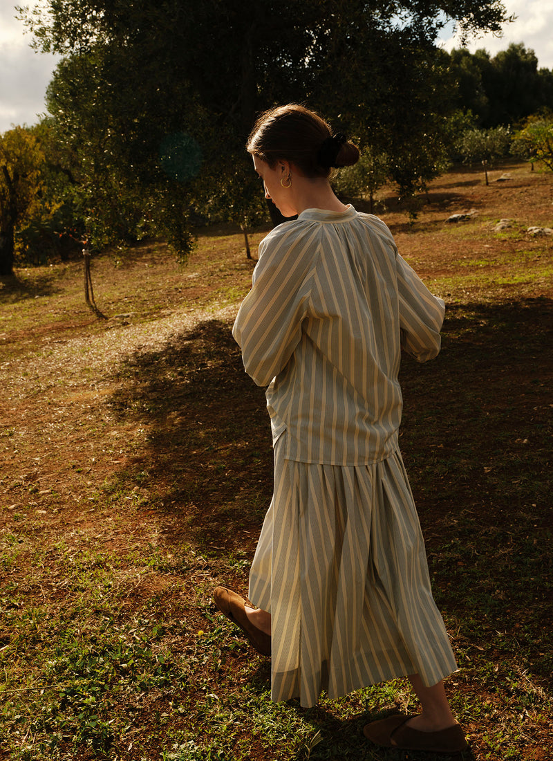 Catrin Cotton Striped Shirt | Ecru/Blue