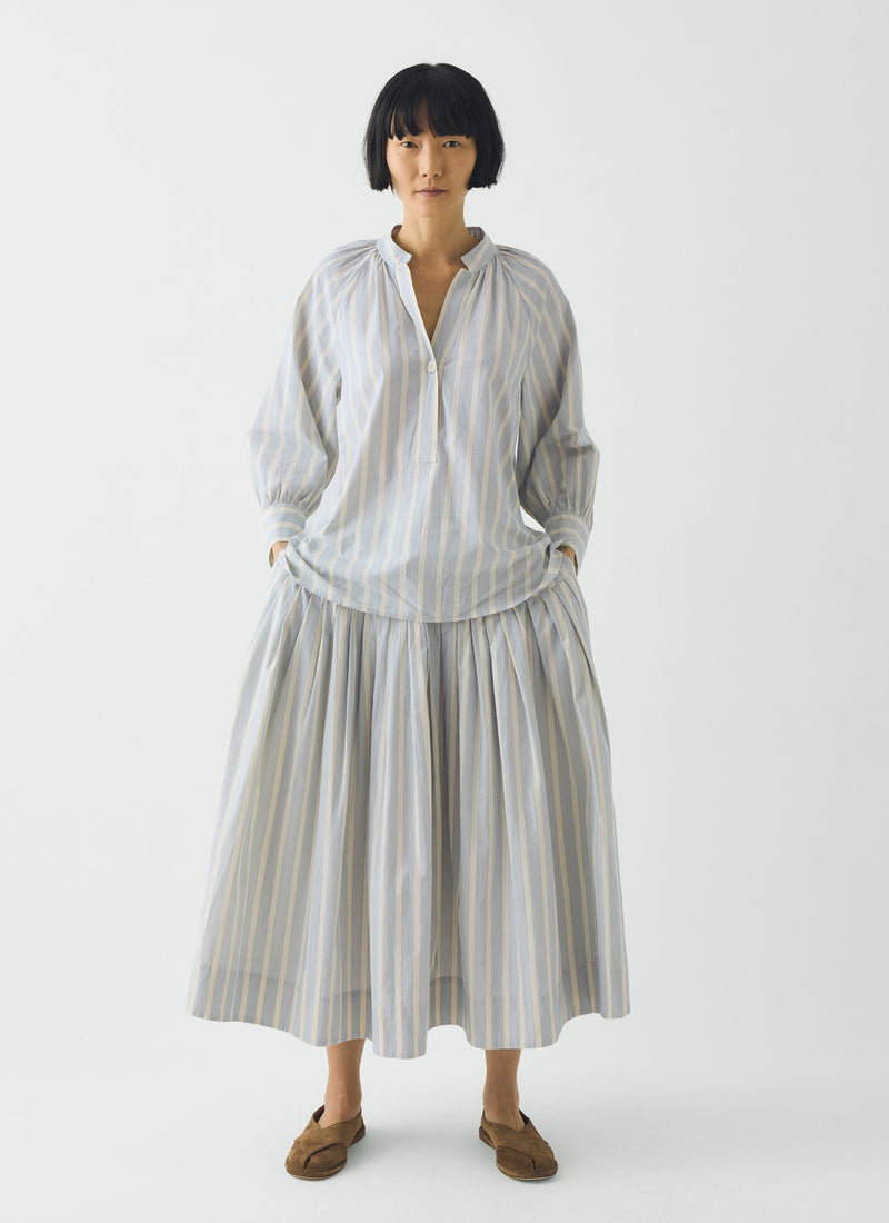 Catrin Cotton Striped Shirt | Ecru/Blue