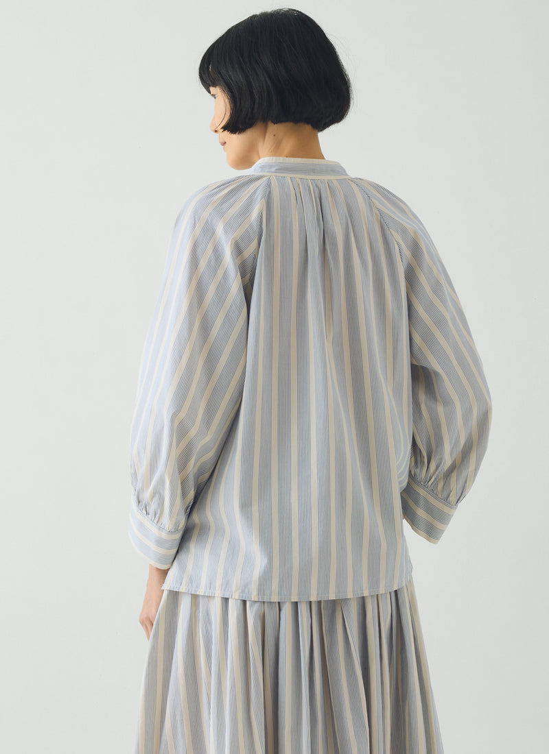 Catrin Cotton Striped Shirt | Ecru/Blue